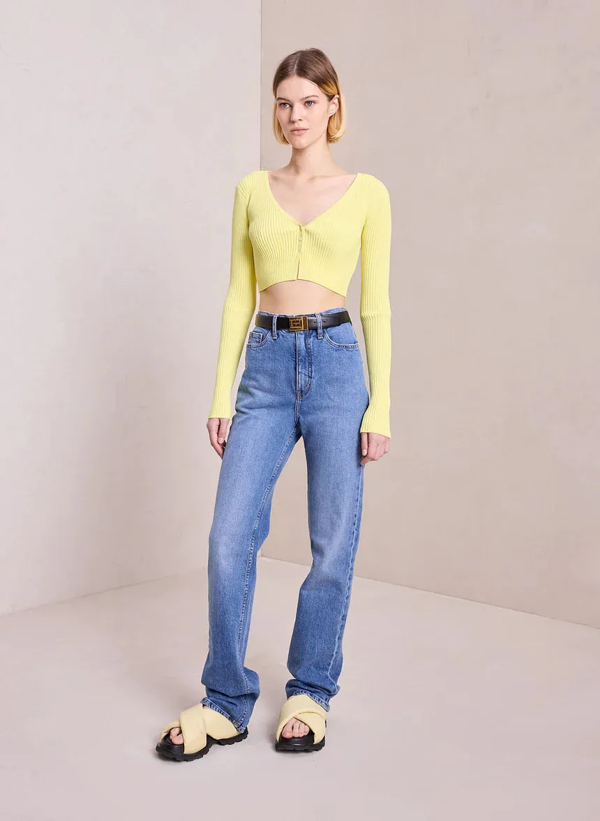 Hallie Rib Knit Cardigan - Citrine Yellow