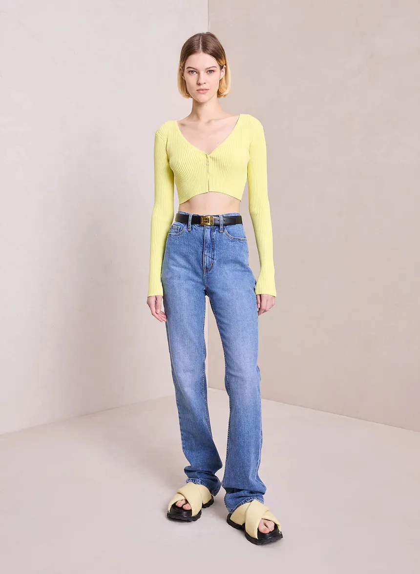 Hallie Rib Knit Cardigan - Citrine Yellow