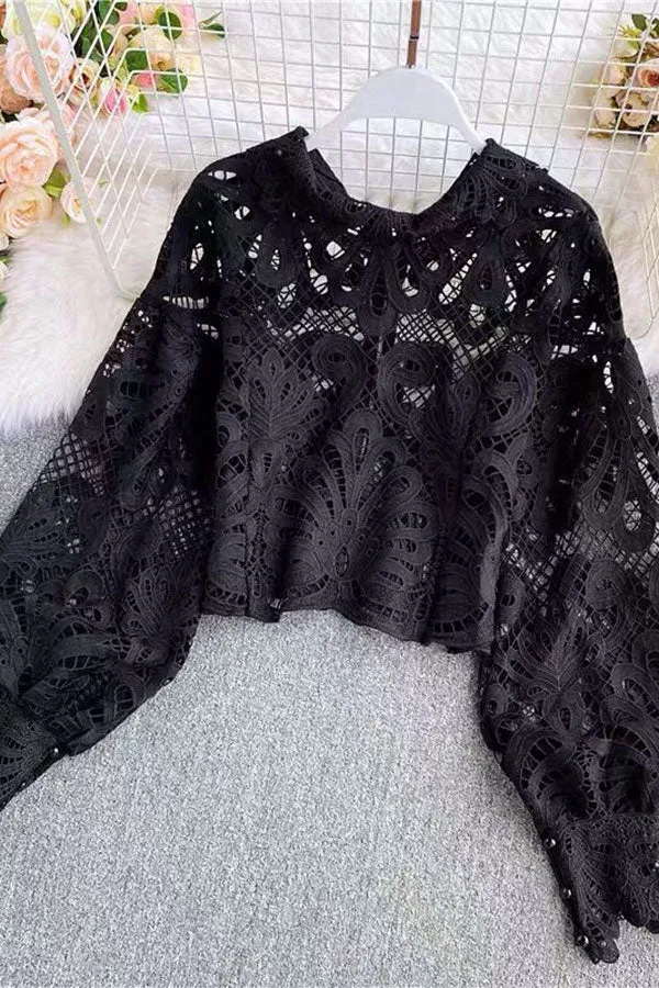 Hollow-Out Lace Romantic Irregular Blouse