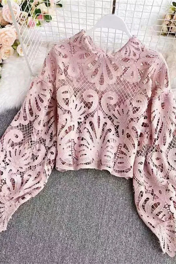 Hollow-Out Lace Romantic Irregular Blouse