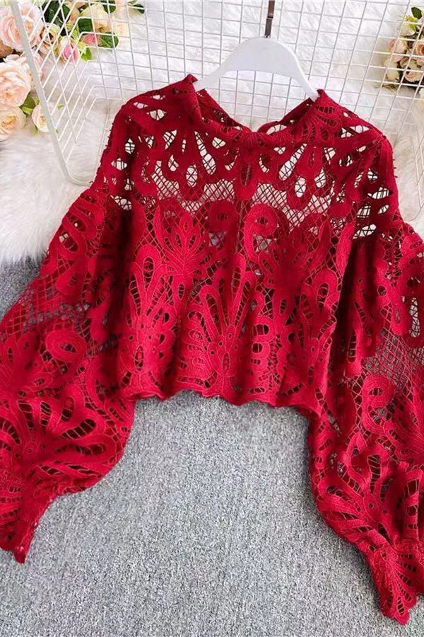 Hollow-Out Lace Romantic Irregular Blouse