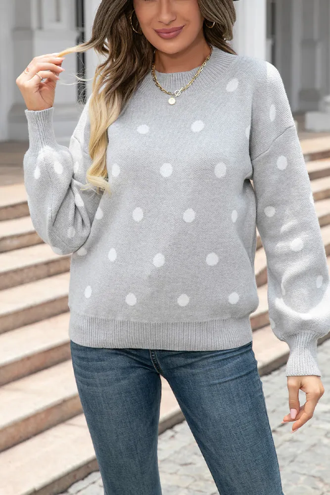 HUNTIQUE | Gray | Polka Dot Knitting Pullover Sweater
