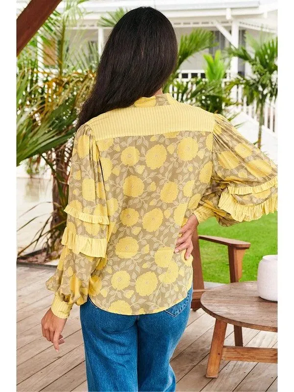 JAASE Brighton Print Oliver Long Sleeve Blouse - Yellow