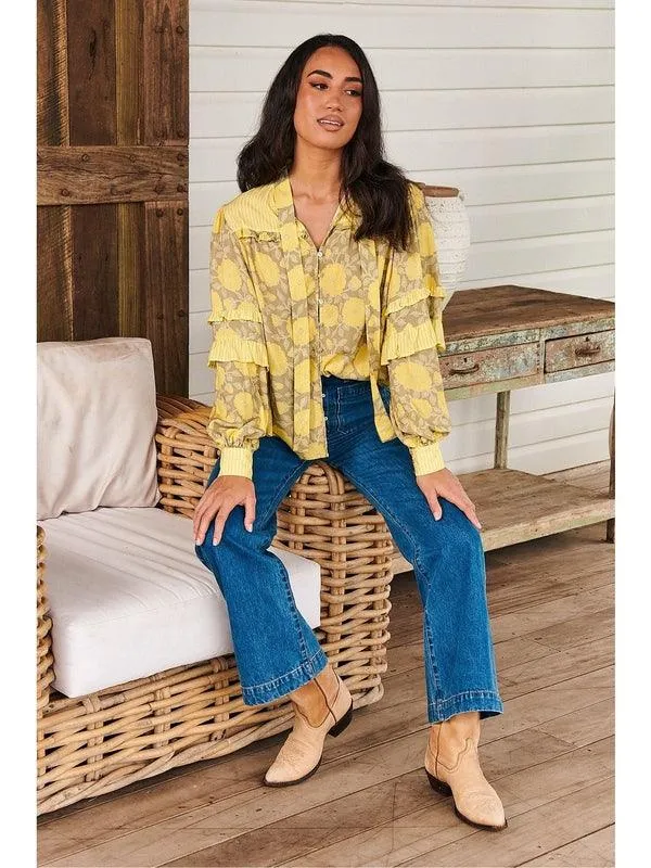 JAASE Brighton Print Oliver Long Sleeve Blouse - Yellow