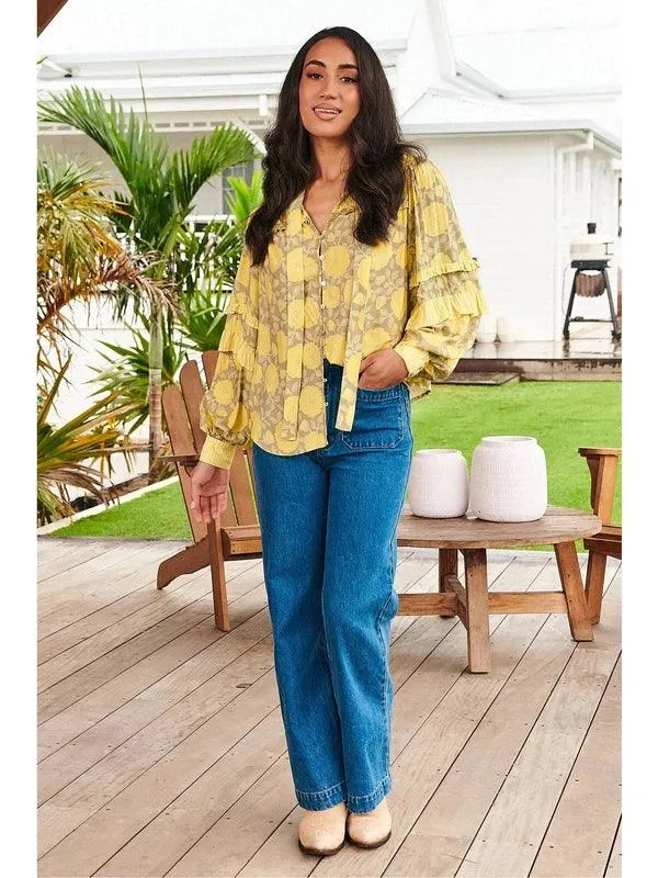 JAASE Brighton Print Oliver Long Sleeve Blouse - Yellow
