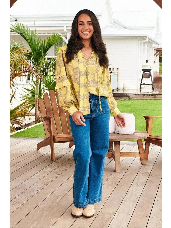 JAASE Brighton Print Oliver Long Sleeve Blouse - Yellow
