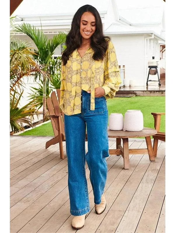 JAASE Brighton Print Oliver Long Sleeve Blouse - Yellow
