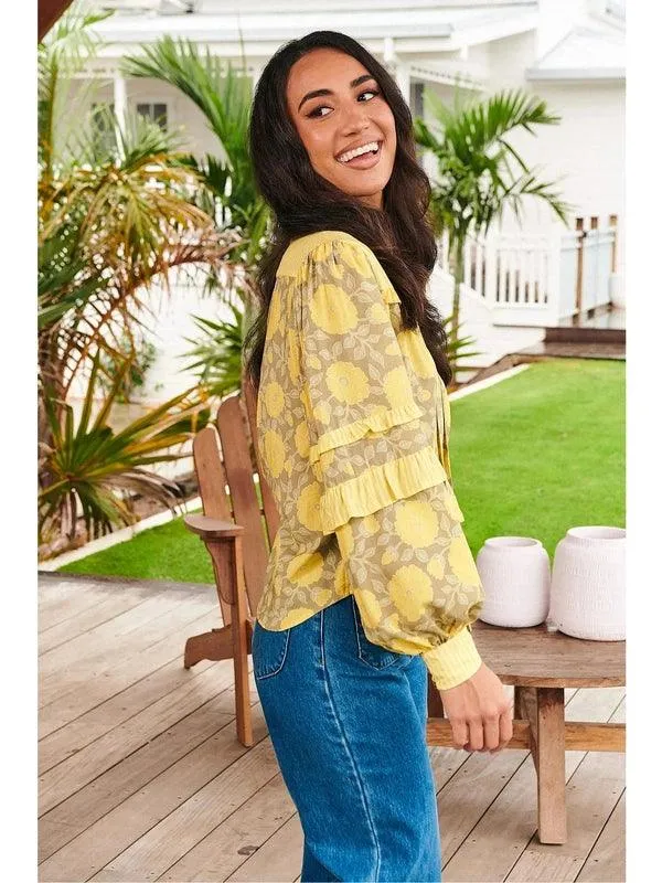 JAASE Brighton Print Oliver Long Sleeve Blouse - Yellow