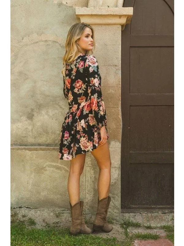 JAASE Winter Rose Black Print Isabella Tunic Mini Dress