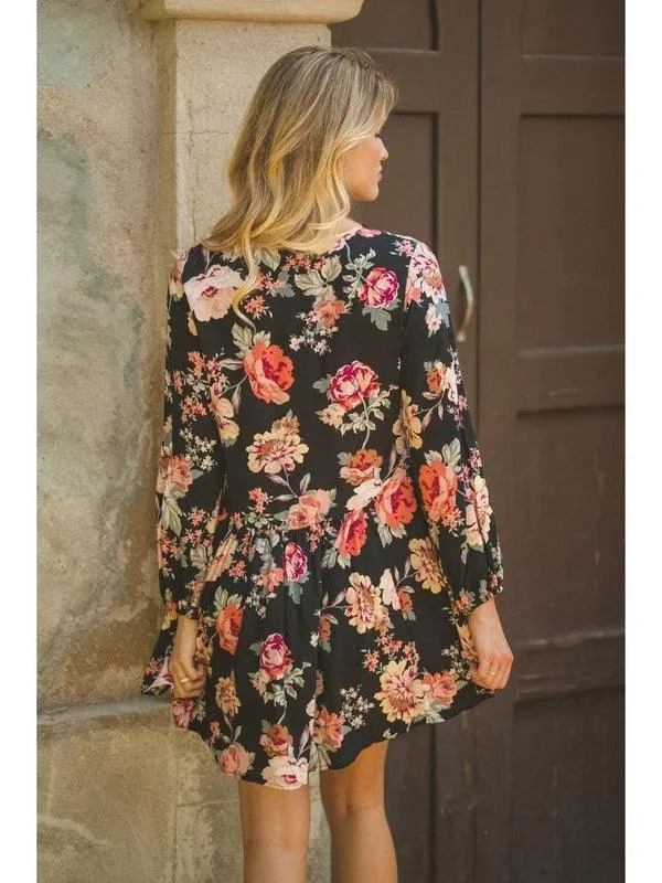 JAASE Winter Rose Black Print Isabella Tunic Mini Dress