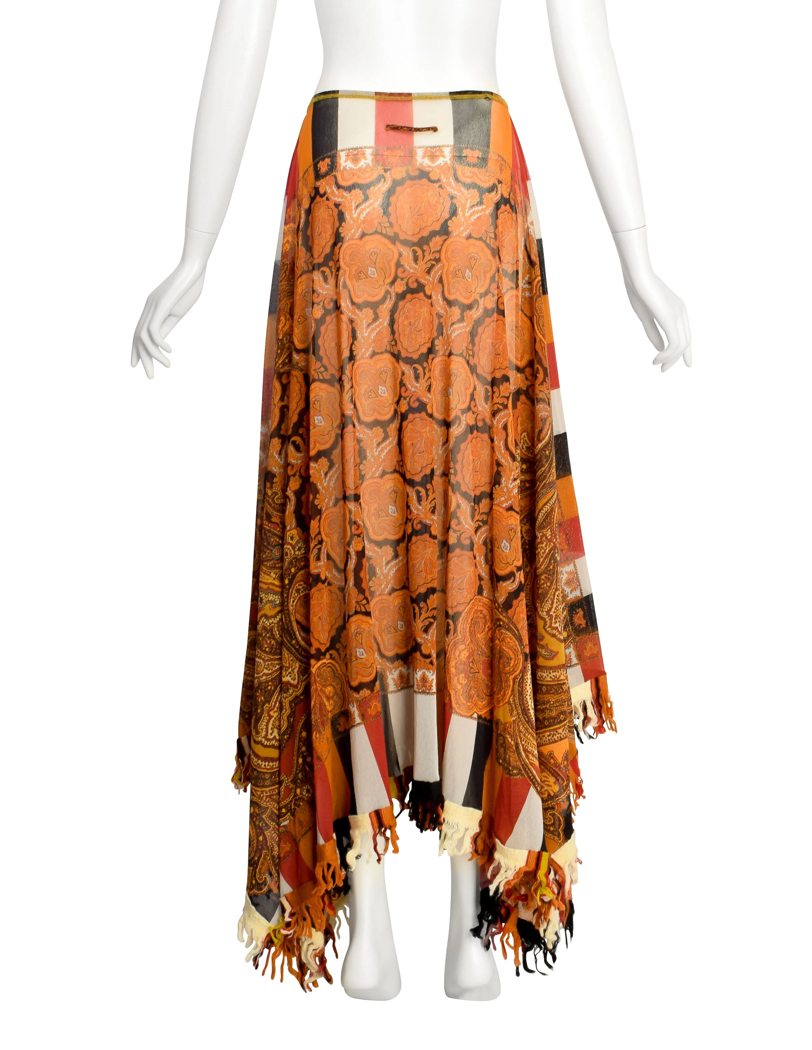 Jean Paul Gaultier Vintage Autumnal Paisley Print Sheer Mesh Poncho Cape Skirt Dress