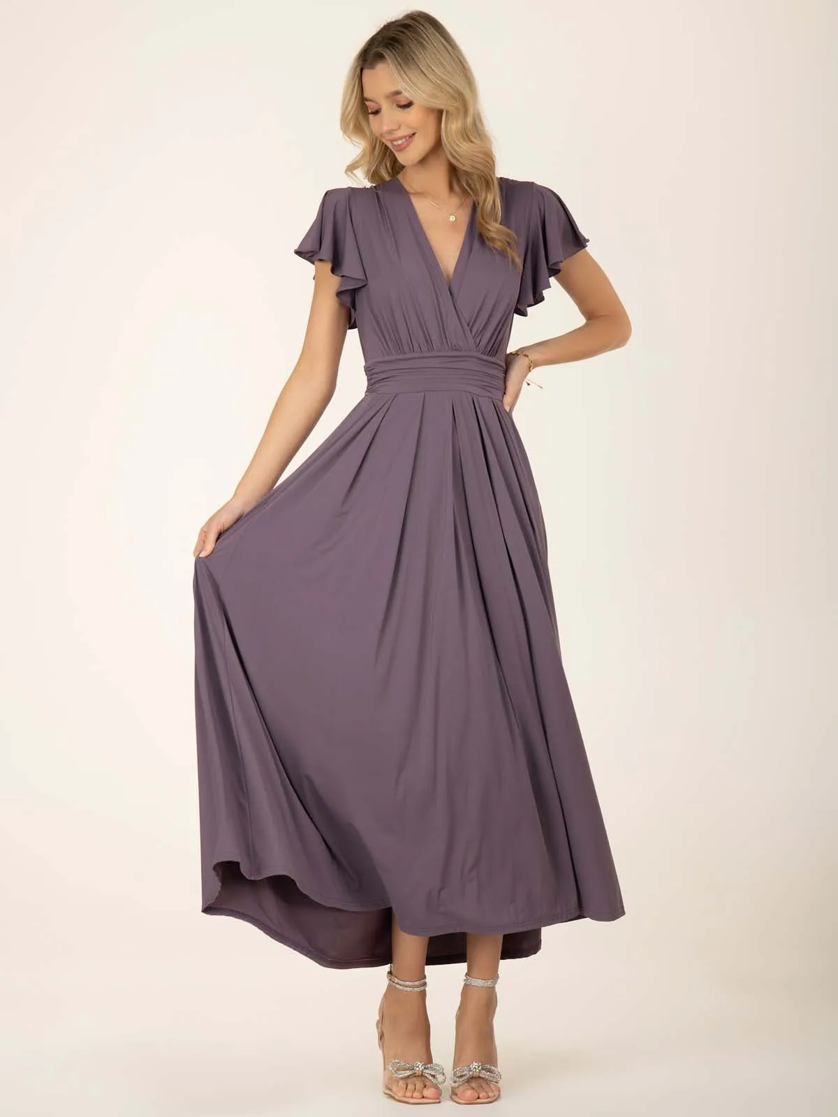 Jolie Moi Airene Cap Sleeve Maxi Dress, Mauve Purple