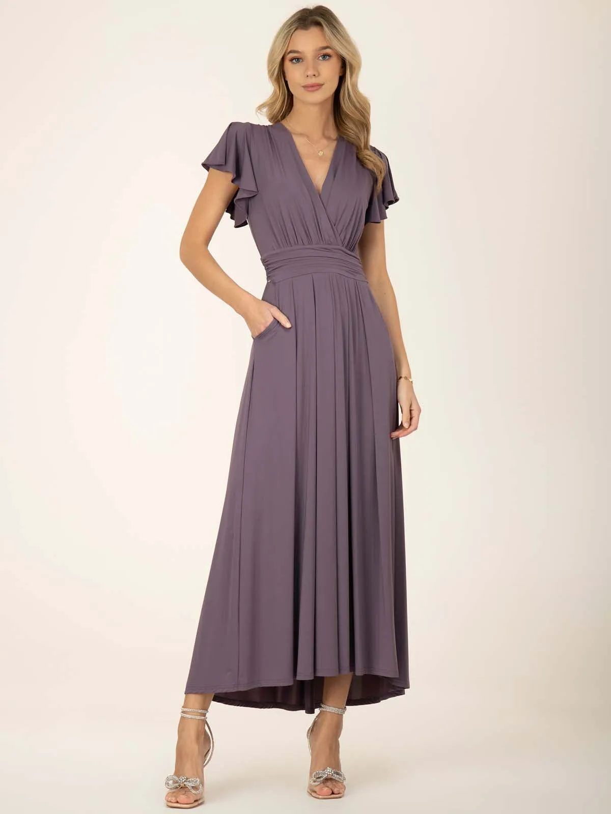 Jolie Moi Airene Cap Sleeve Maxi Dress, Mauve Purple