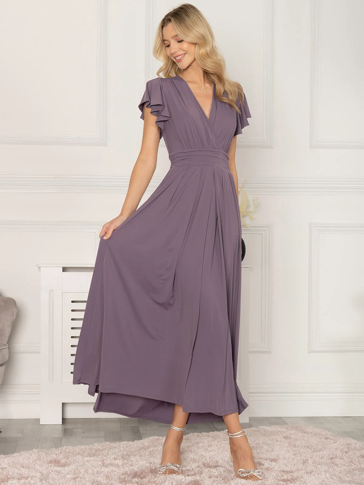 Jolie Moi Airene Cap Sleeve Maxi Dress, Mauve Purple