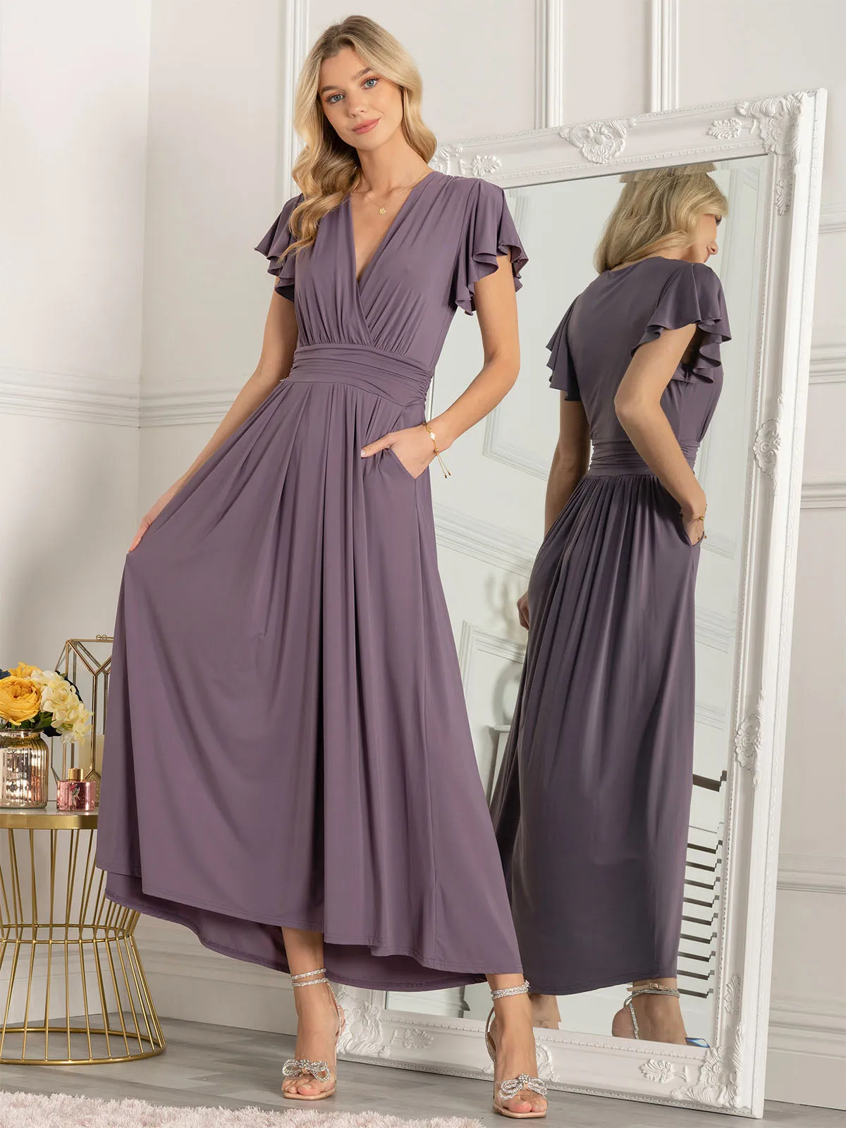 Jolie Moi Airene Cap Sleeve Maxi Dress, Mauve Purple