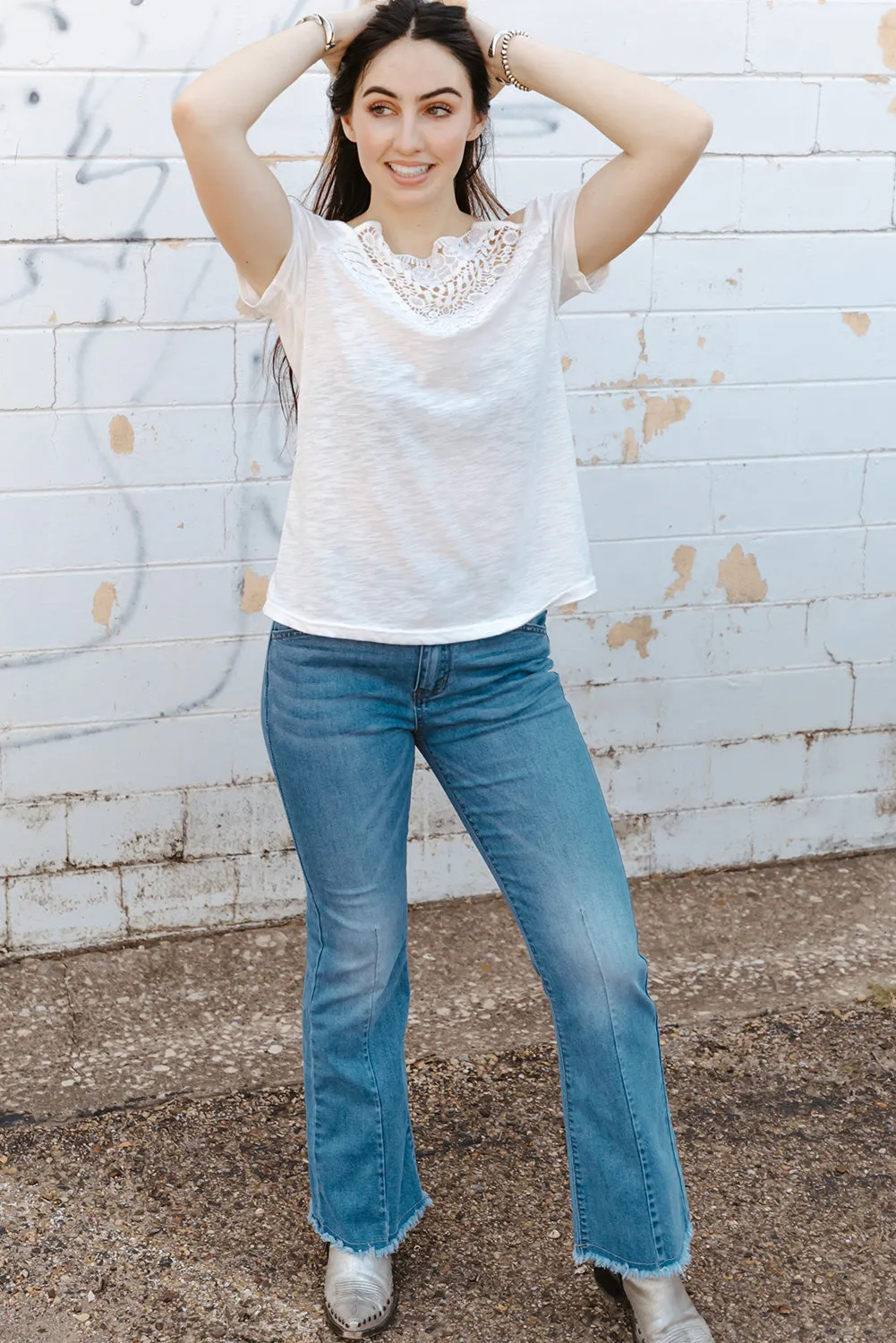 Lace Cutout Cold-Shoulder Top