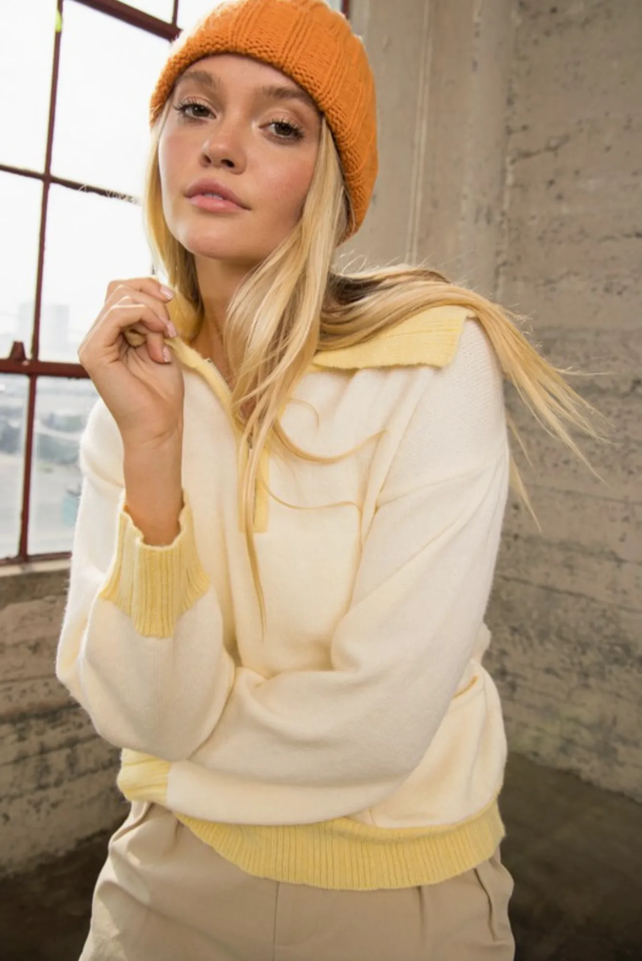 Lemon and Cream Contrast Sweater