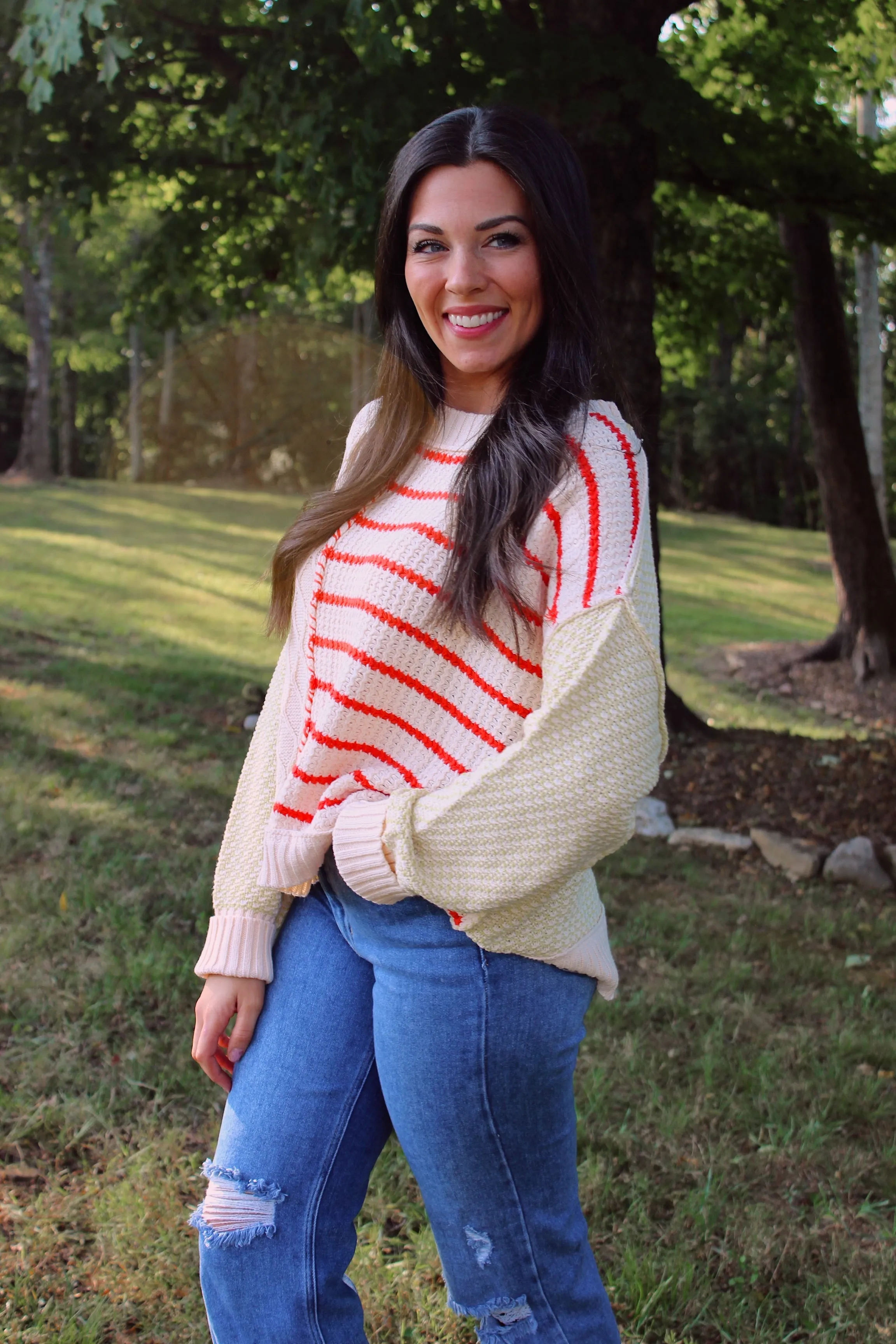 Lila Striped Cable Knit Sweater
