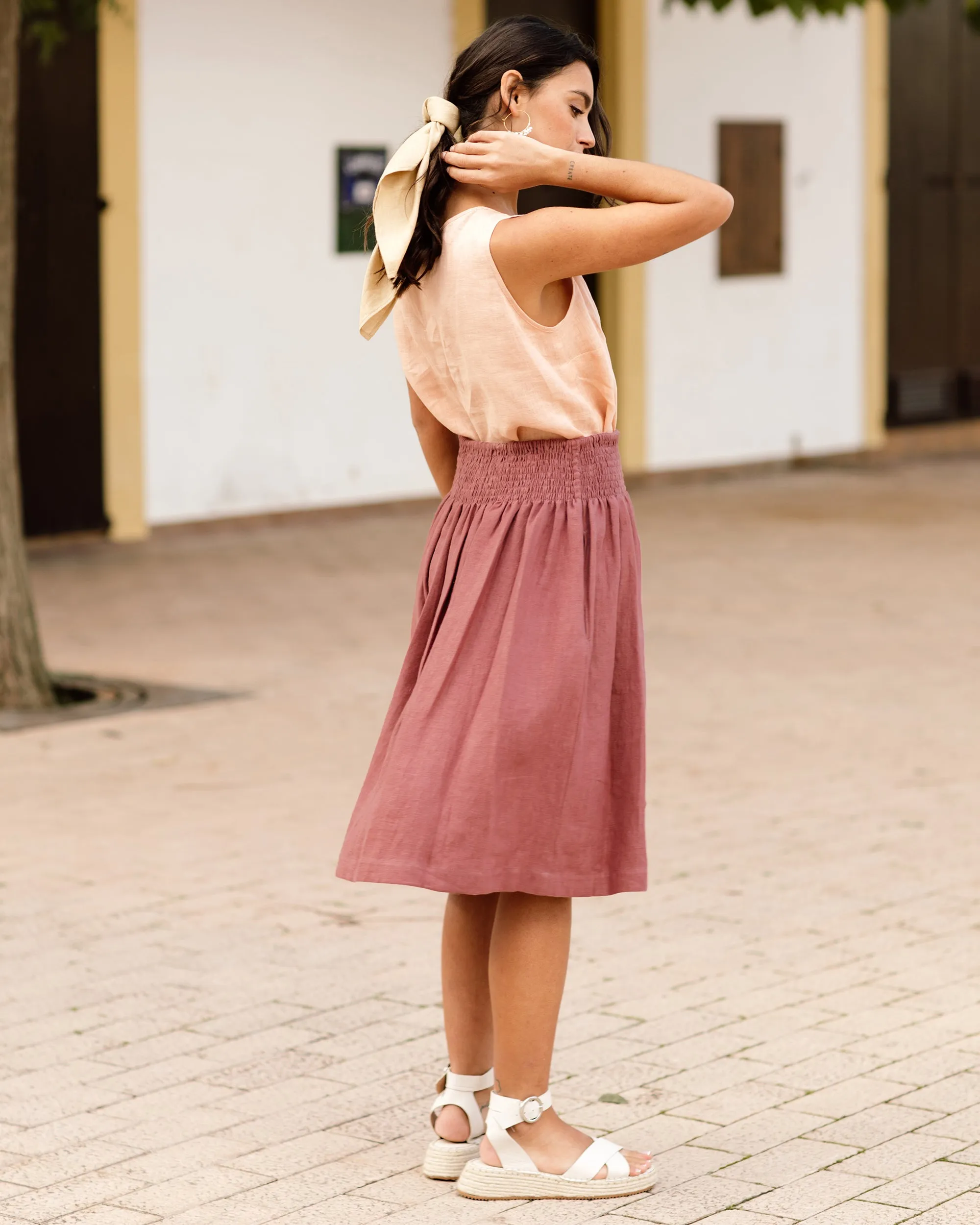 Linen crop top ITHAKA in Peach