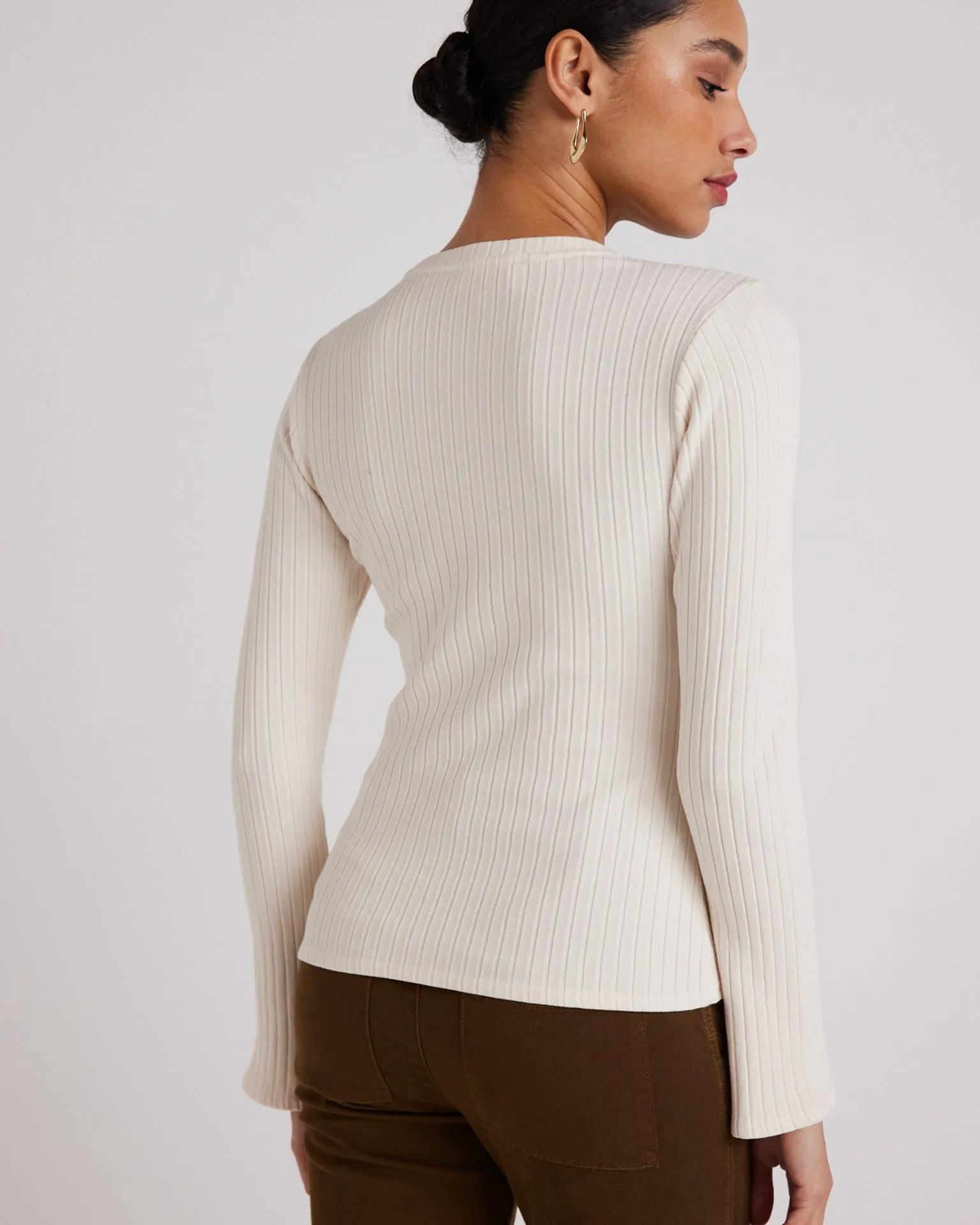 Long Sleeve Rib Crew Tee in Winter White
