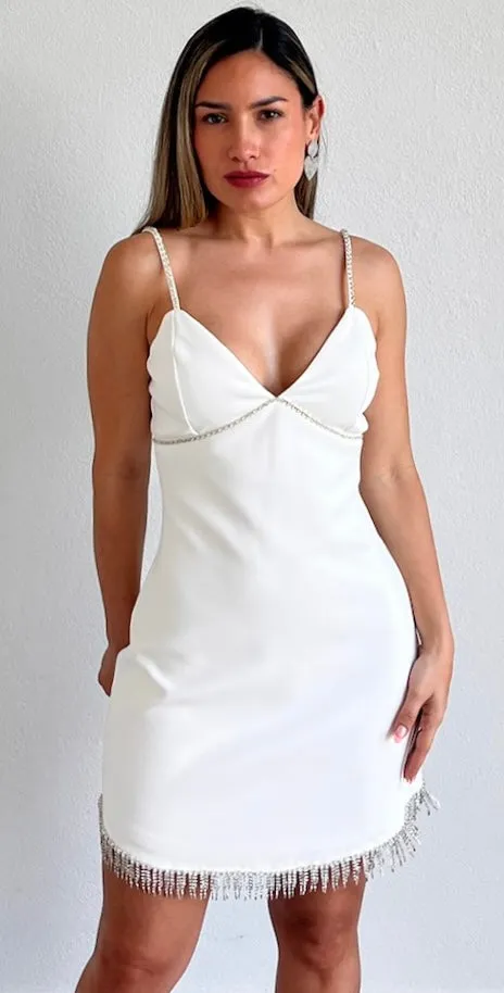 Loveliest Look White Rhinestones Dress