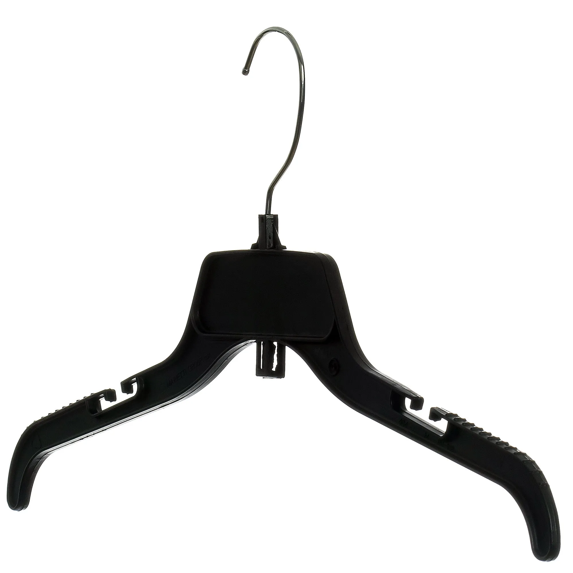 Mainetti 484  17" REUSE Black Plastic, Shirt Top Dress Hangers, with turnable metal hook and notches for straps