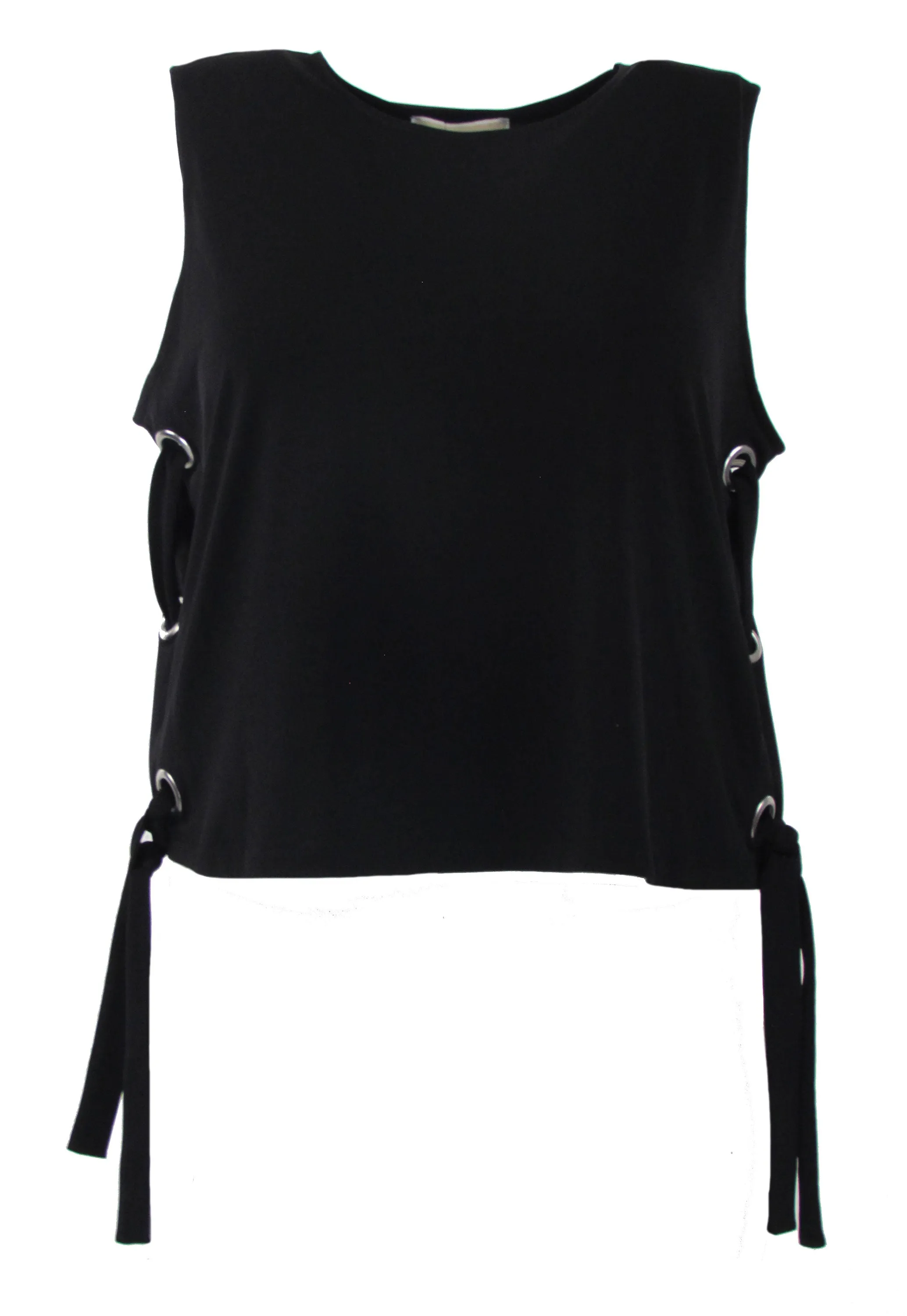 Michael Kors Women's Lace Up Grommets Sides Tank Top Black Size XL