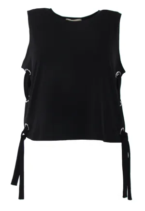 Michael Kors Women's Lace Up Grommets Sides Tank Top Black Size XL