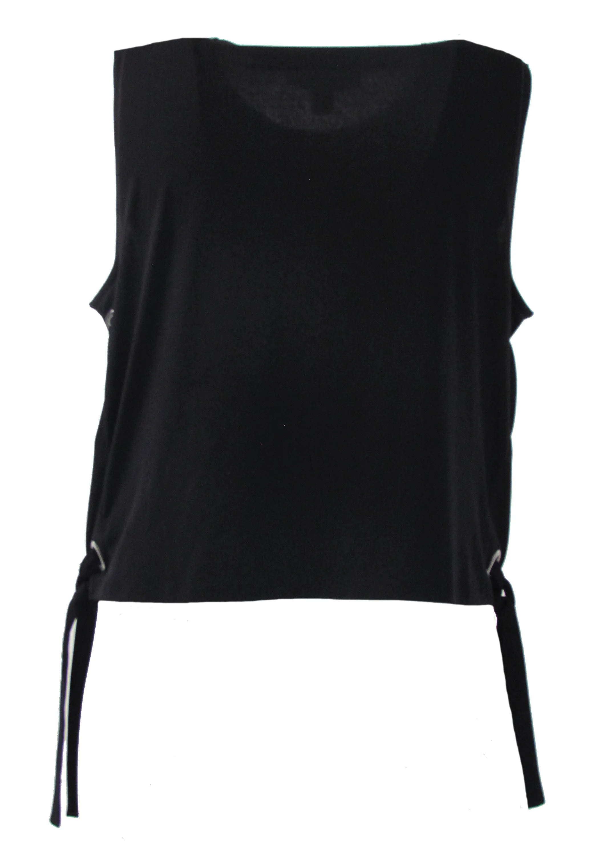 Michael Kors Women's Lace Up Grommets Sides Tank Top Black Size XL