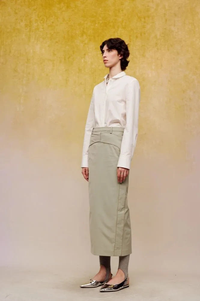Motorcycle Style Slit Long Skirt in Green