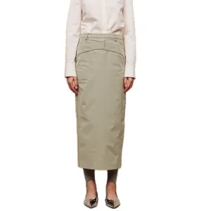 Motorcycle Style Slit Long Skirt in Green