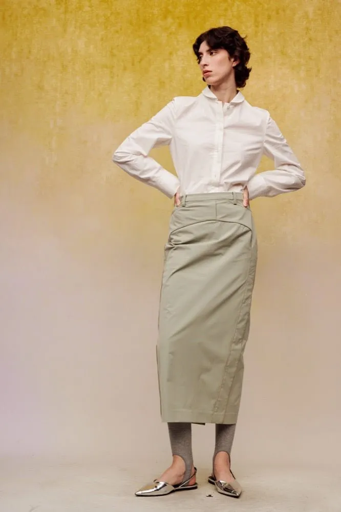 Motorcycle Style Slit Long Skirt in Green