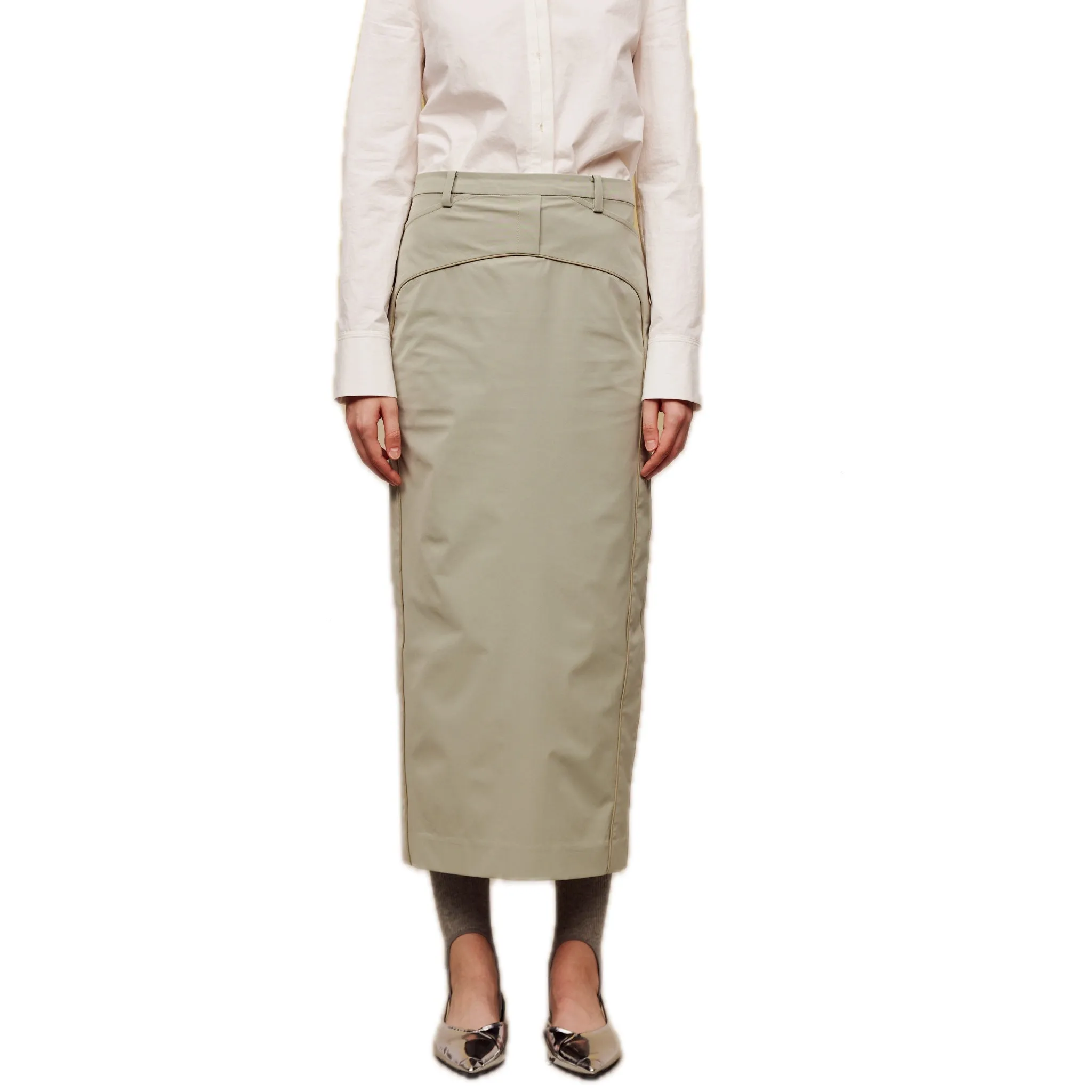 Motorcycle Style Slit Long Skirt in Green