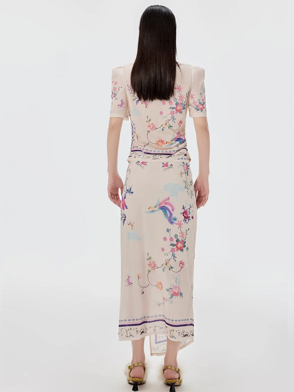 MUKZIN Chinese Style Printed Slit Skirt