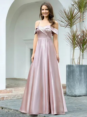 Off Shoulder A-Line Box Pleat Long Wholesale Bridesmaid Dress with Straps EP00505