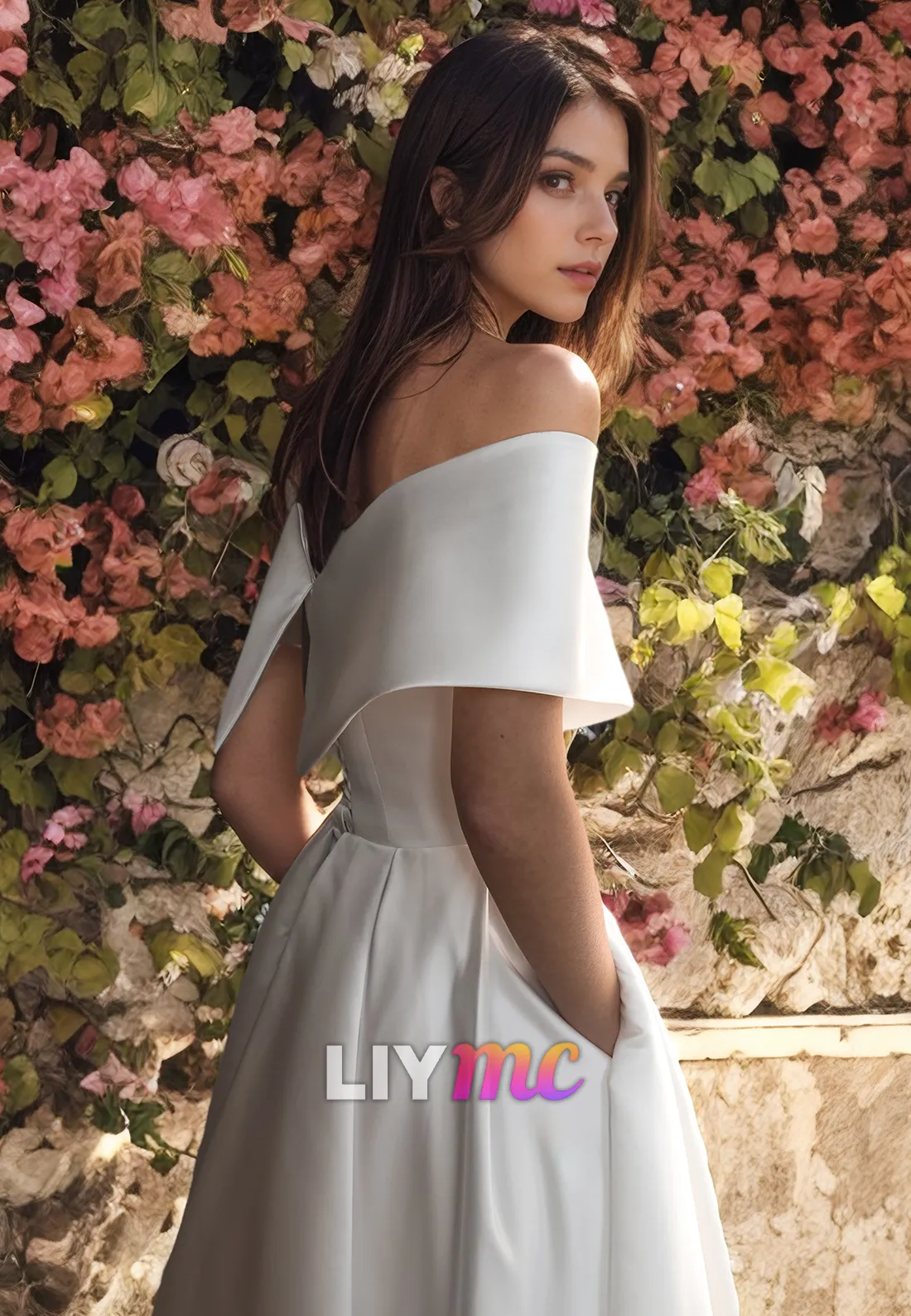 Off-Shoulder Sleeves Sleek Pleated A-Line Beach Wedding Dress