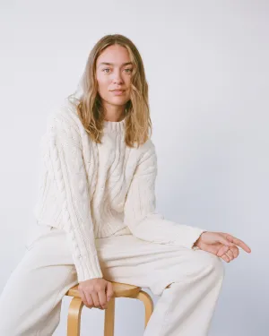 Patti Cable Crew, Organic Tanguis Cotton, Ecru