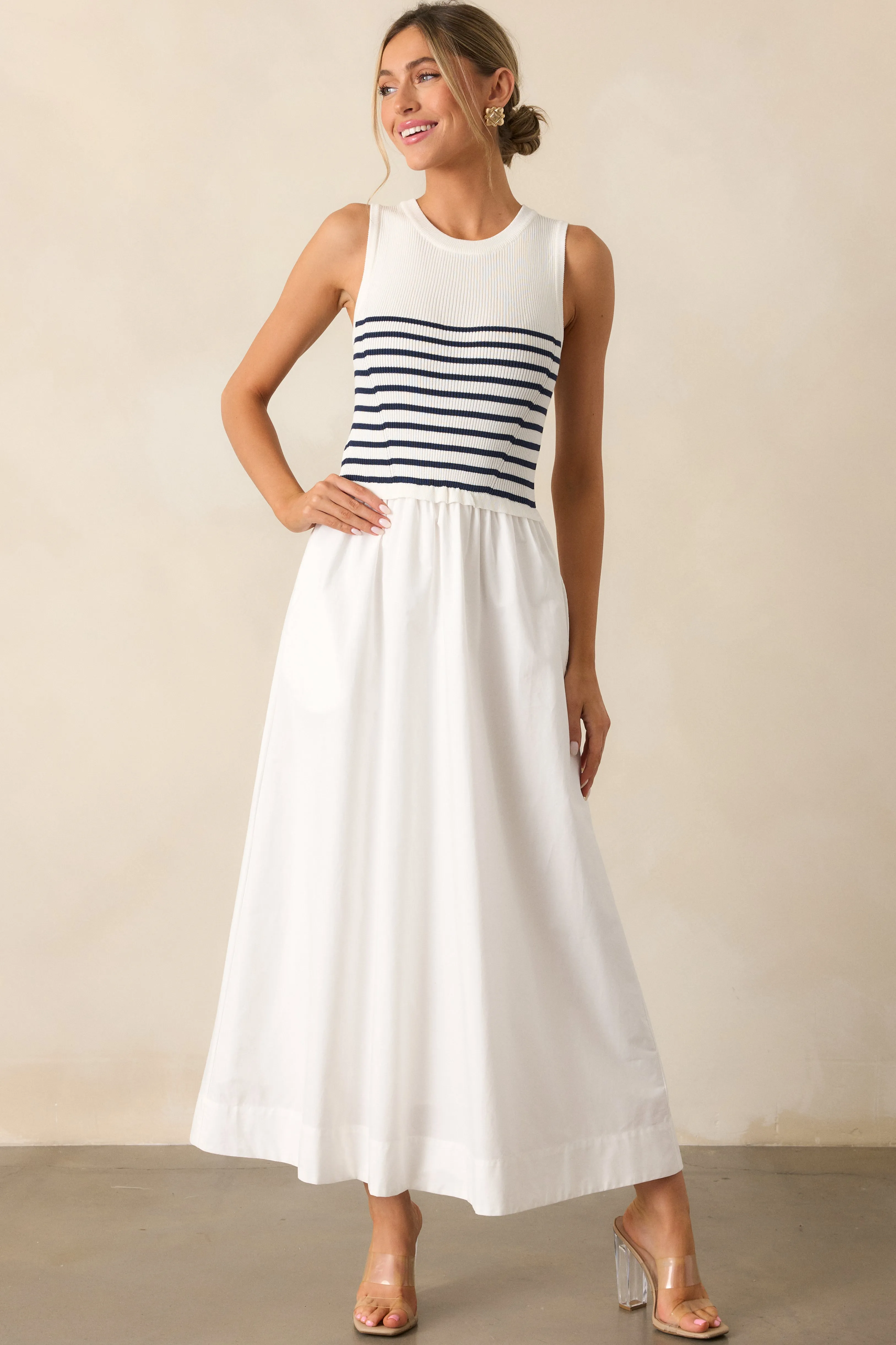 Picnic Weather White Stripe Sleeveless Maxi Dress