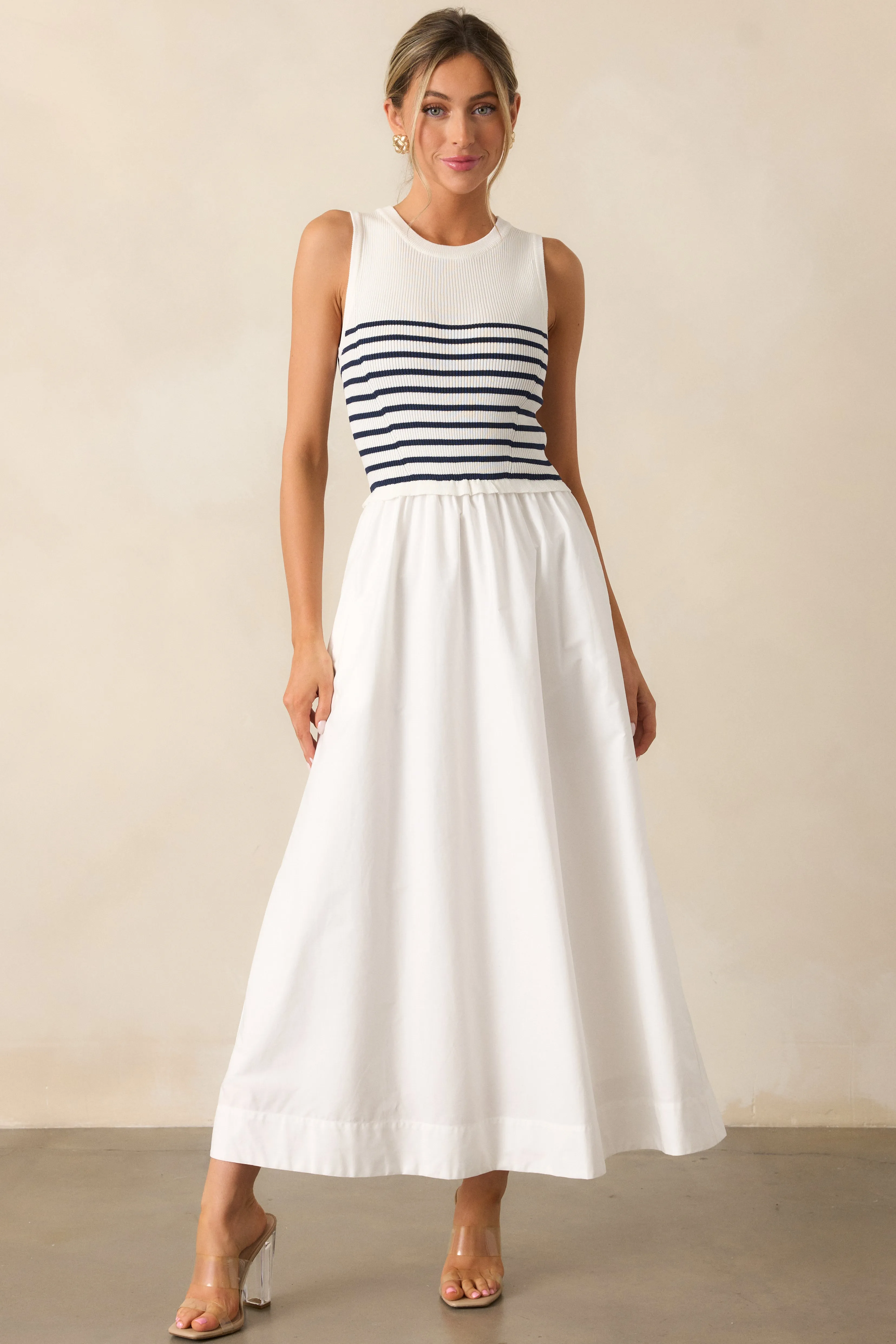 Picnic Weather White Stripe Sleeveless Maxi Dress