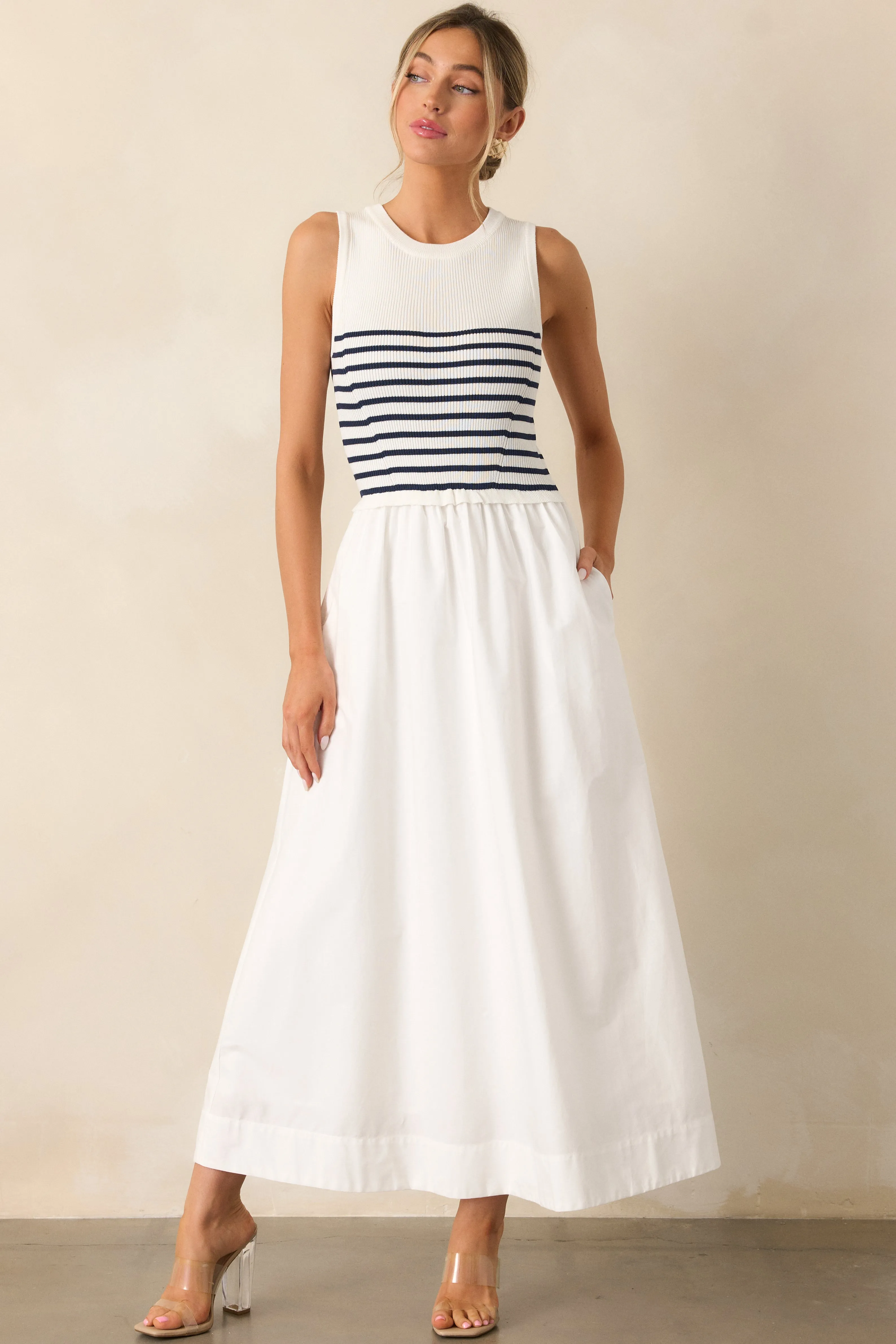 Picnic Weather White Stripe Sleeveless Maxi Dress