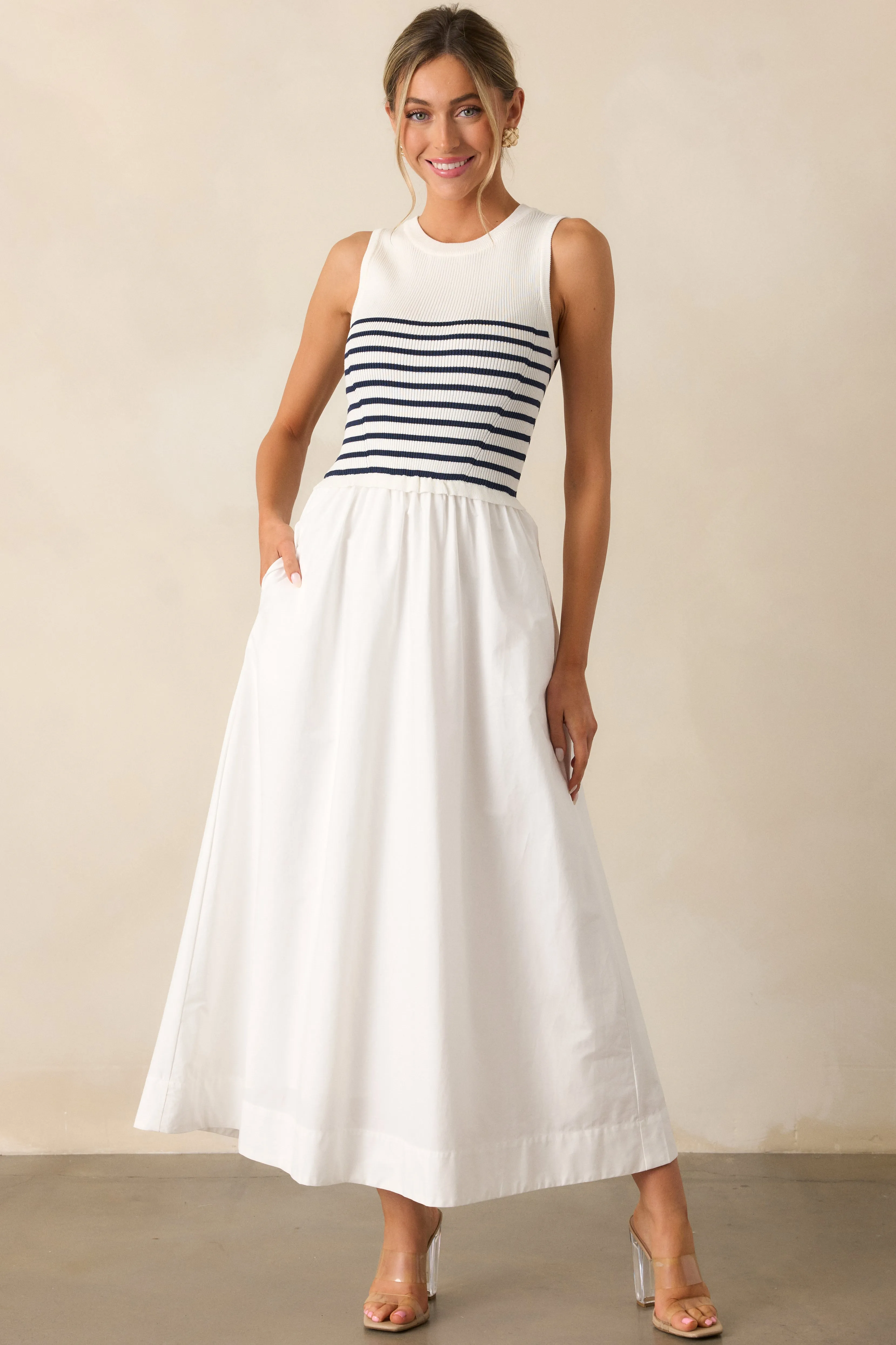 Picnic Weather White Stripe Sleeveless Maxi Dress