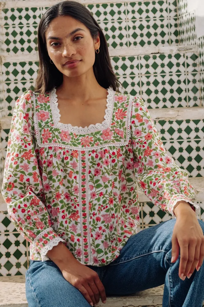 Pink City Prints Peach Jaal Fleur Blouse