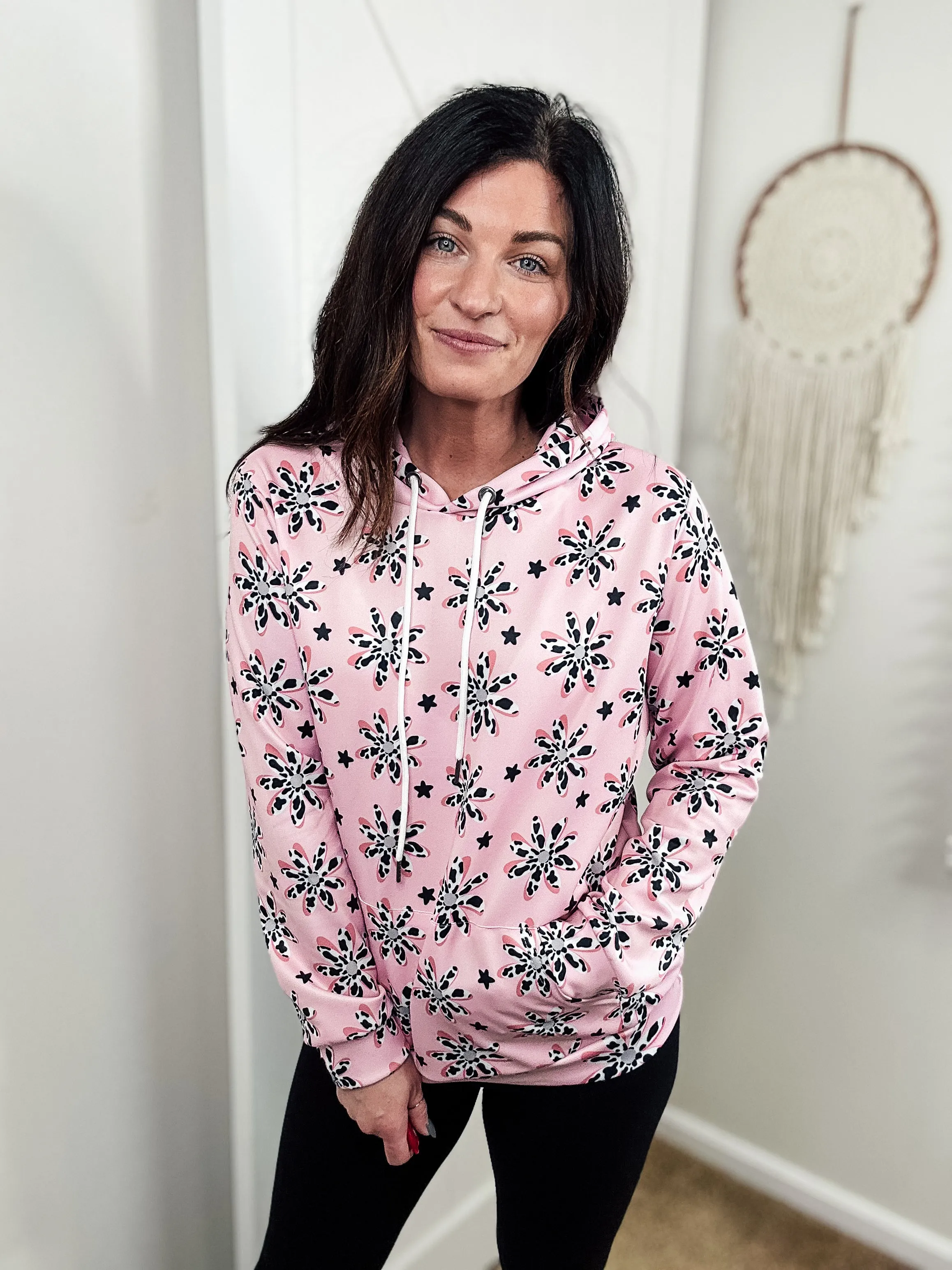 Pink Cowprint Floral Hoodie
