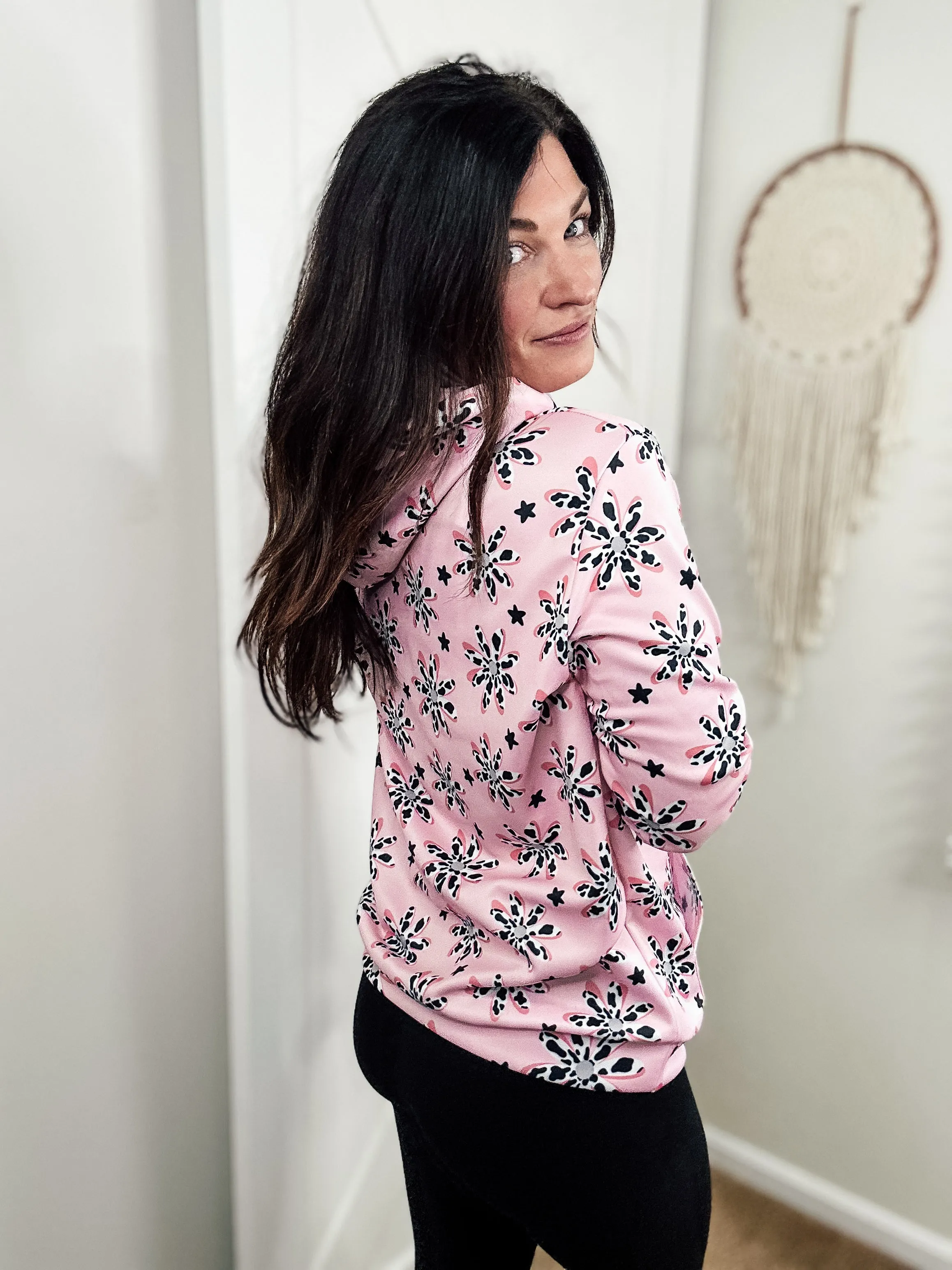 Pink Cowprint Floral Hoodie