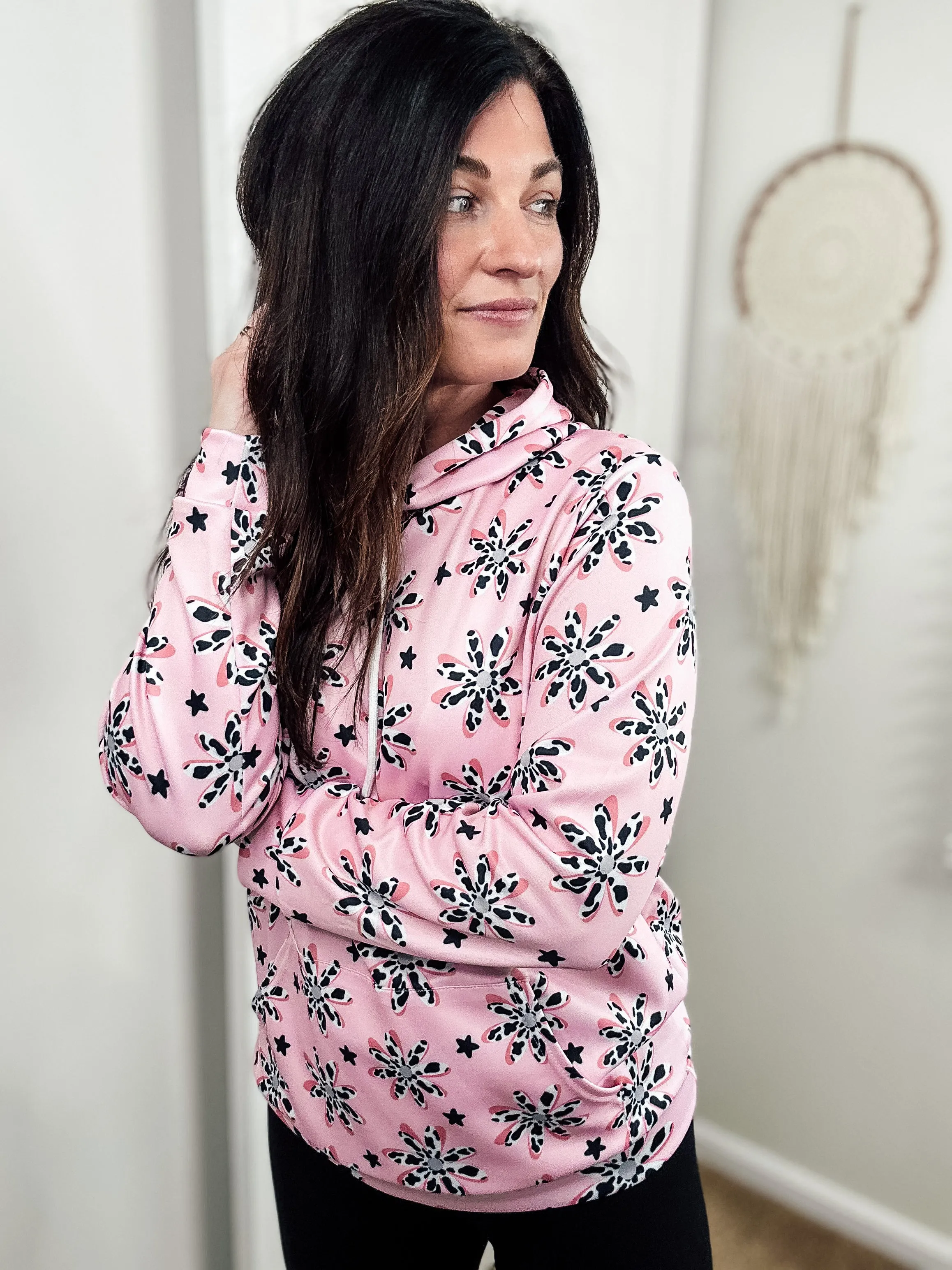 Pink Cowprint Floral Hoodie