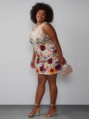Plus 3D Floral Shift Mini Dress