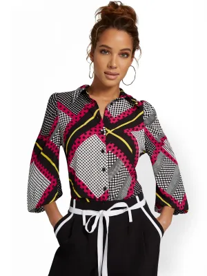 Printed Button-Front Blouse
