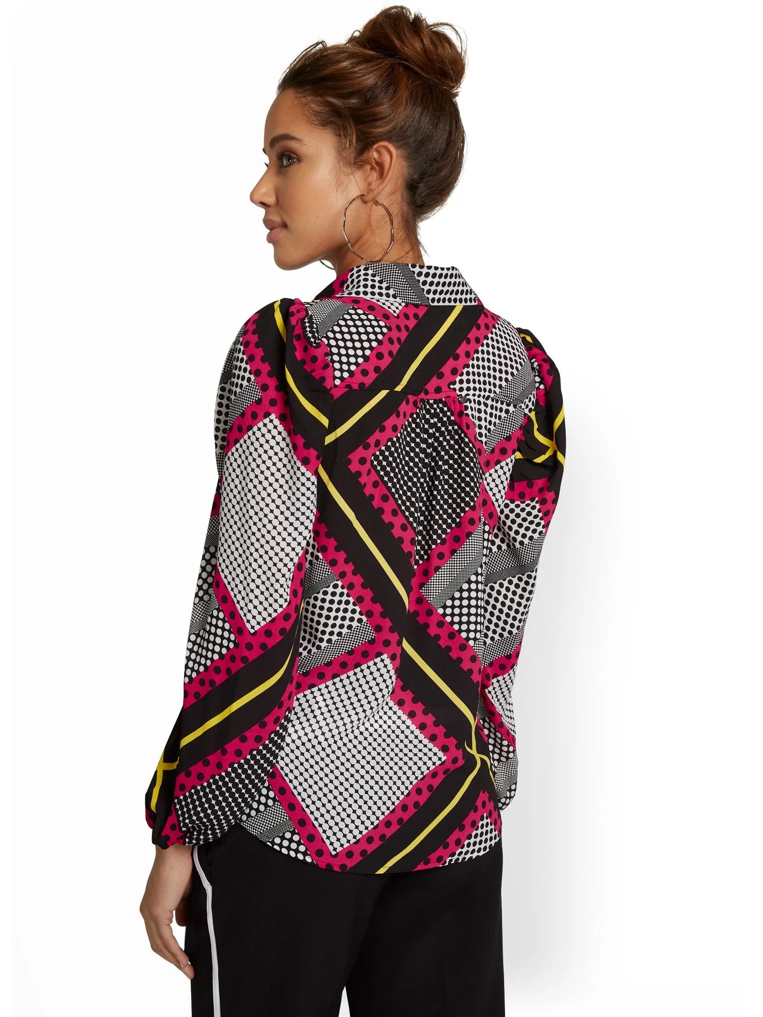 Printed Button-Front Blouse
