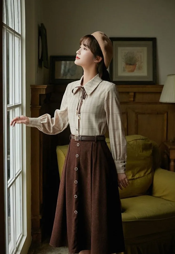 Retro Style A-Line Pleated Skirt With Belt