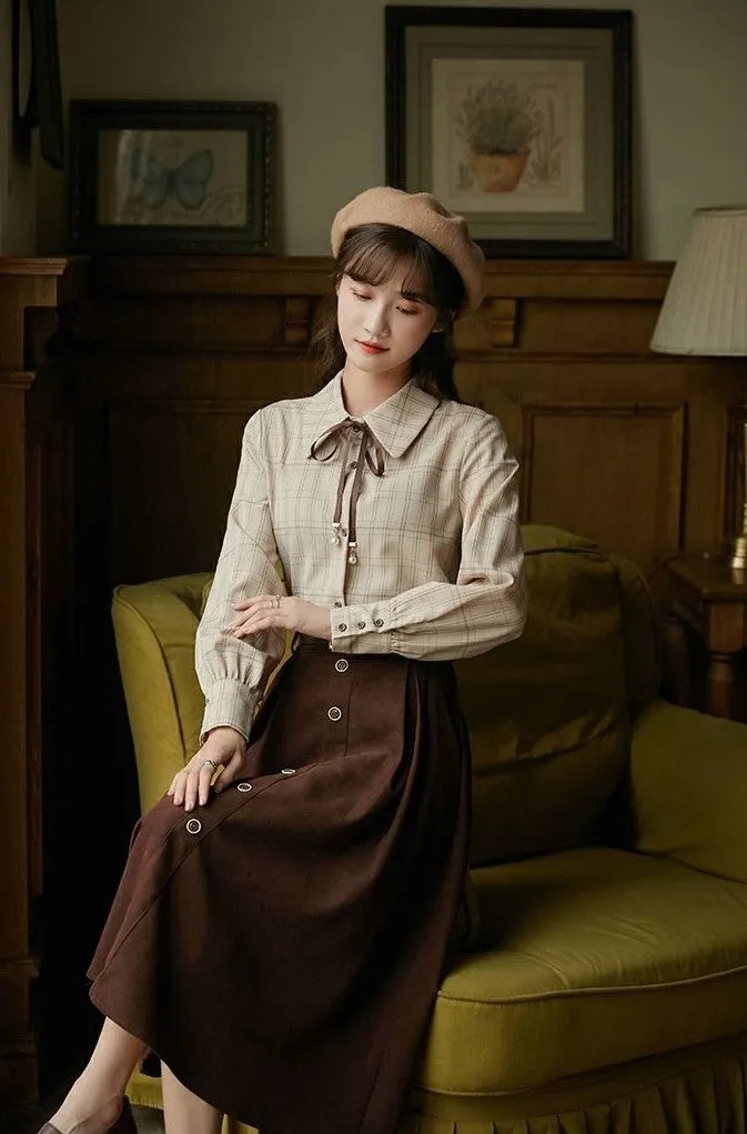 Retro Style A-Line Pleated Skirt With Belt